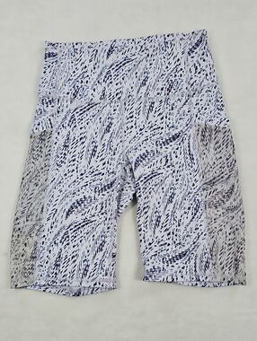 Fabletics PowerHold Biker Shorts Purple White Abstract Print Mesh Pockets Sz S